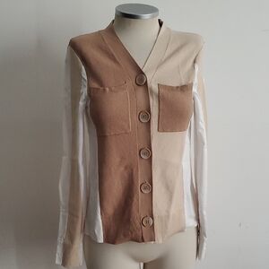 Nox Elegant Tan and Cream Button Down Women's Shirt